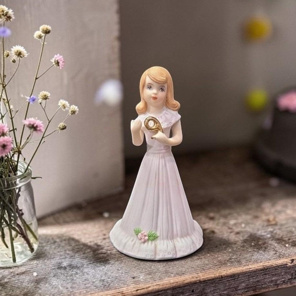 Enesco Growing Up Birthday Girls Age 9 Figurine, Vintage 1982 Ceramic Statue
